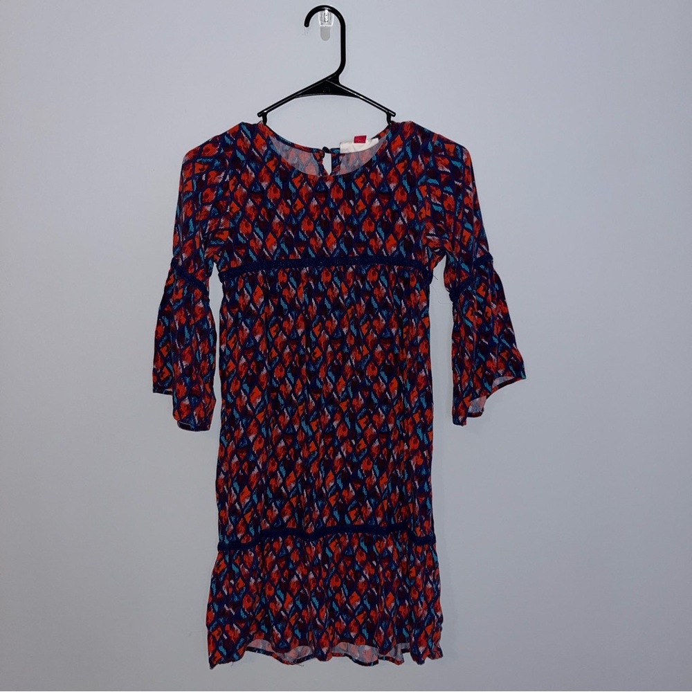 Red Camel Kids Dress - Red and Blue Pattern